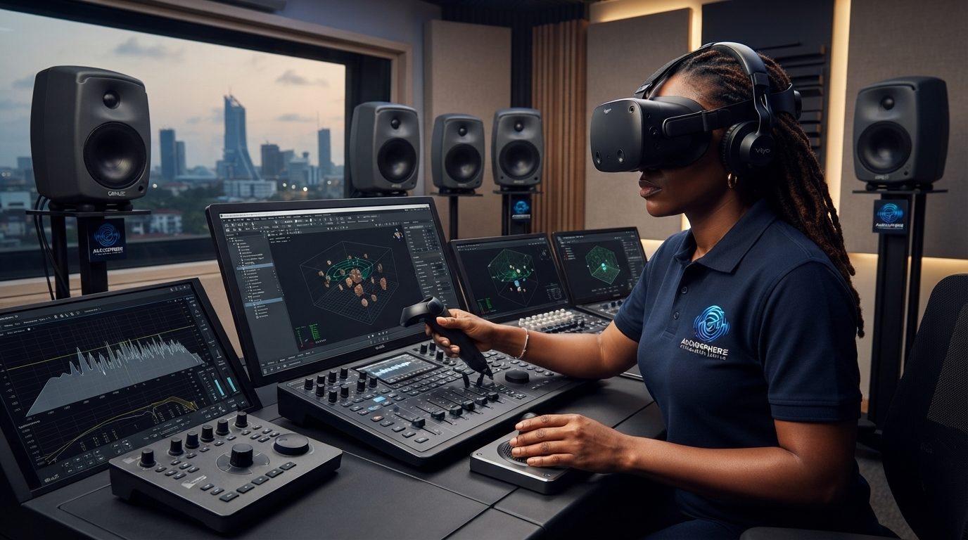 Audio engineer using a VR headset