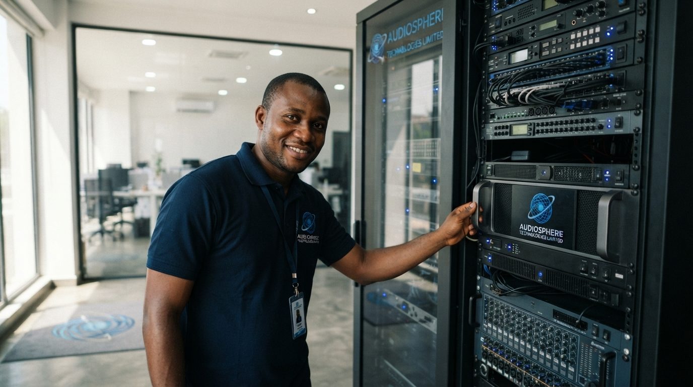Technician in a product showroom